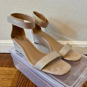 Mix No. 6 Wedge Sandals Size 8.5 Champagne/Tan Covered in Rhinestones